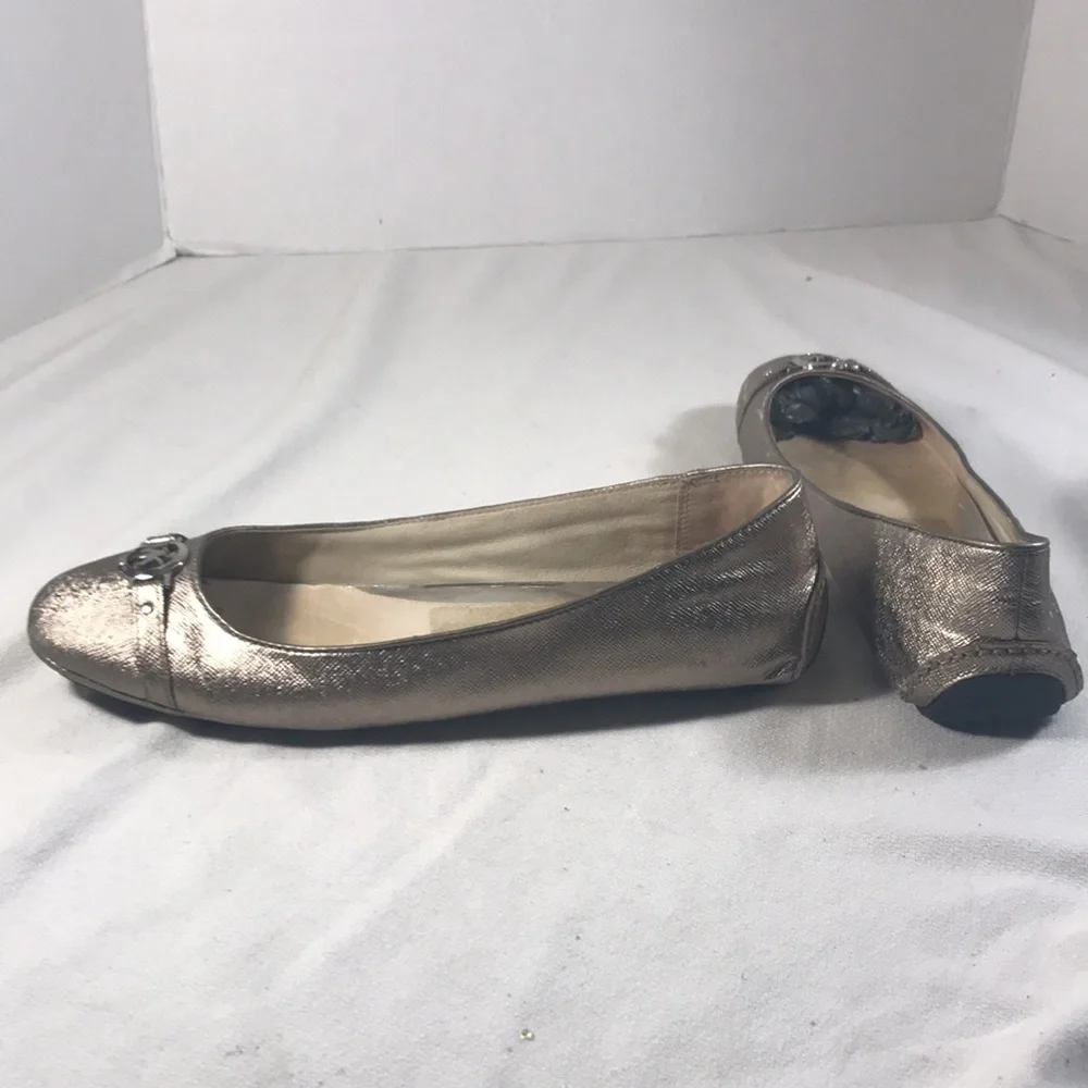 Michael Kors Fulton Women’s Metallic Gold Leather Slip On Round Toe Ballet Flats